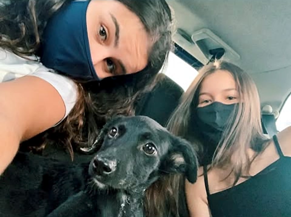 Voluntárias levando a Pandora de carro